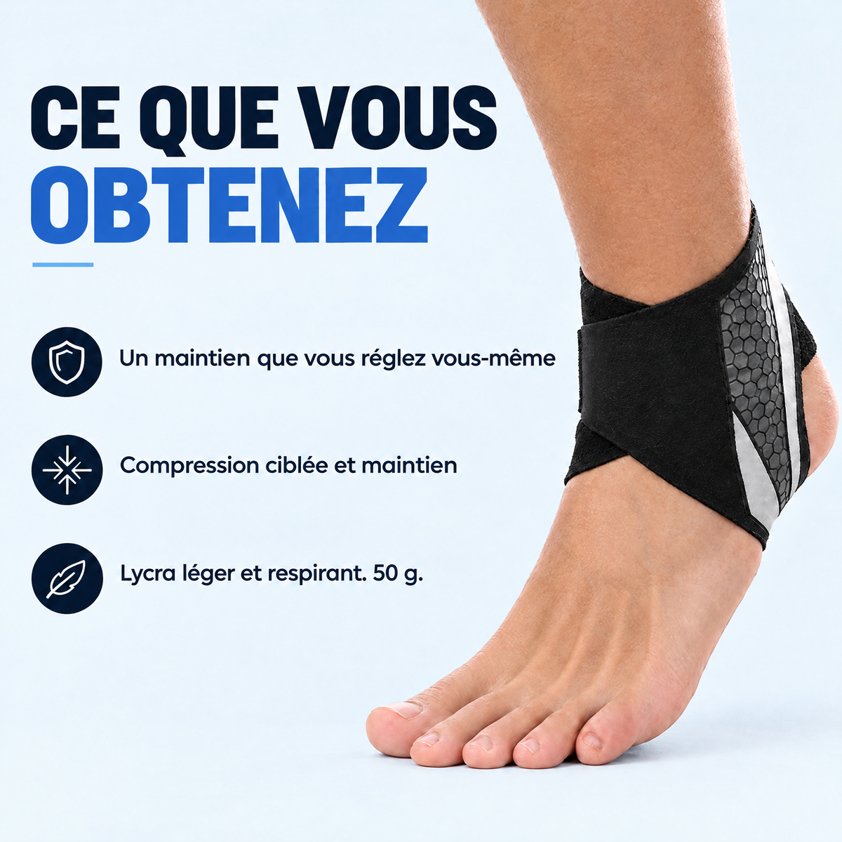 Carte bénéfices : un maintien réglé par soi-même, compression ciblée et maintien, Lycra léger et respirant de 50 g