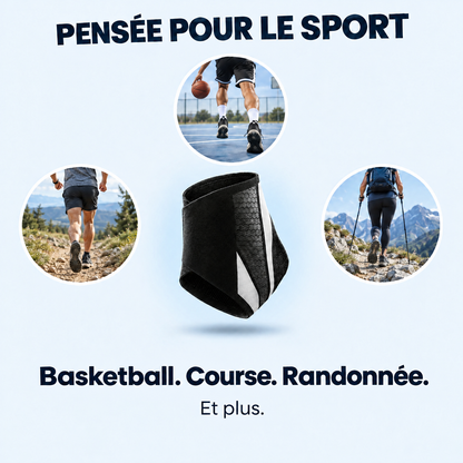 Carte usages : chevillère portée pour le basketball, la course et la randonnée