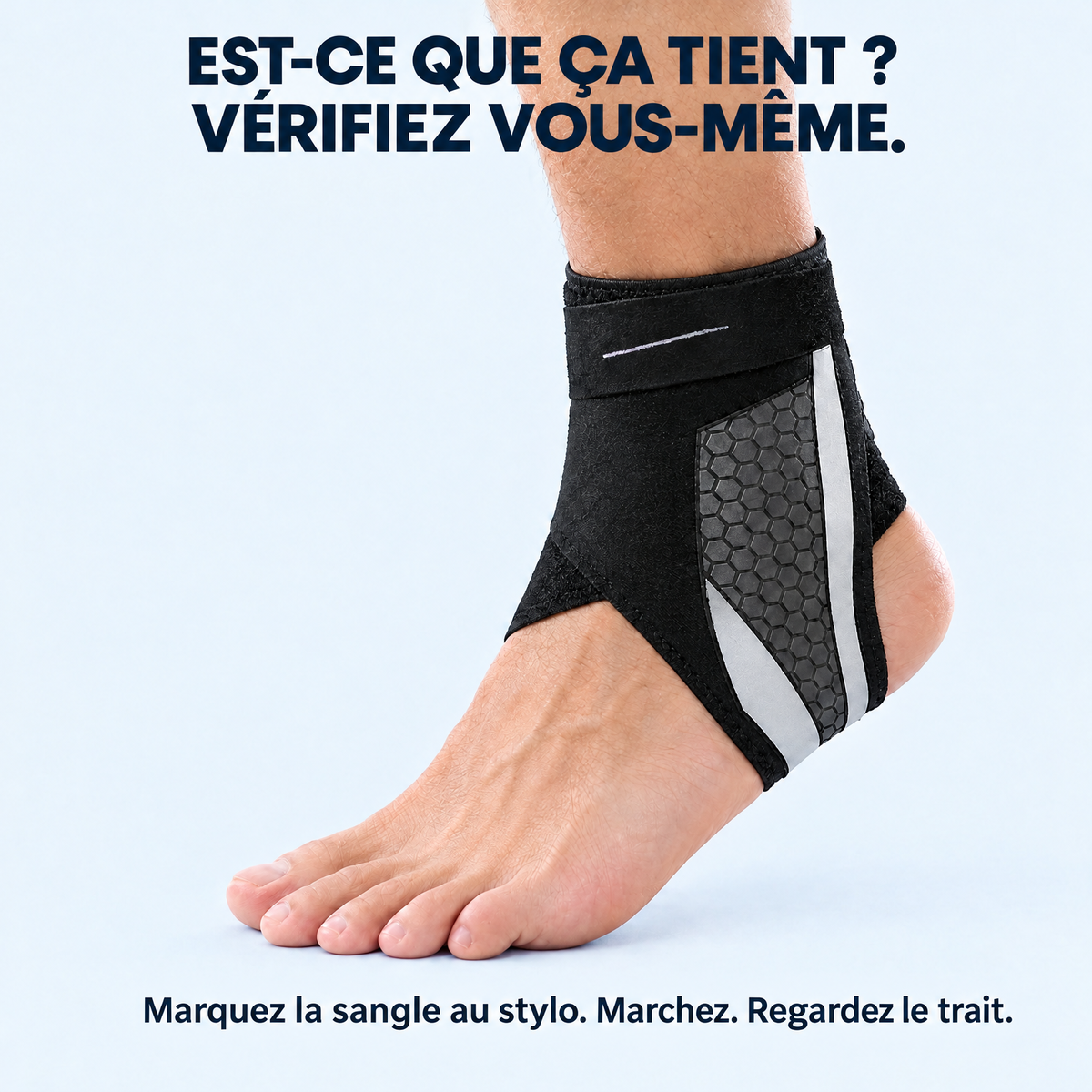 Carte vérification : sangle marquée d'un trait de stylo pour vérifier que le réglage ne bouge pas en marchant