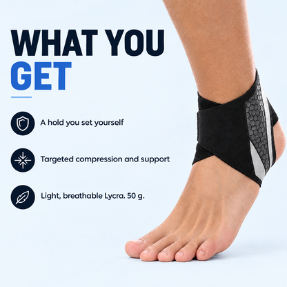 Benefits card: a support you set yourself, targeted compression and support, light and breathable 50 g Lycra