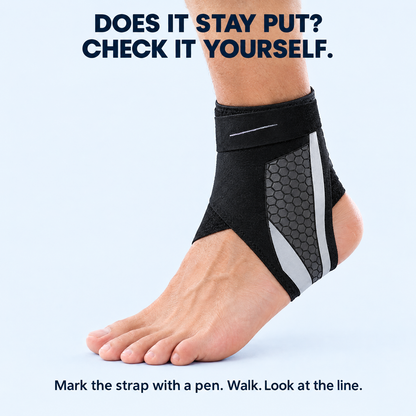 Check card: strap marked with a pen line to check that the adjustment does not move while walking