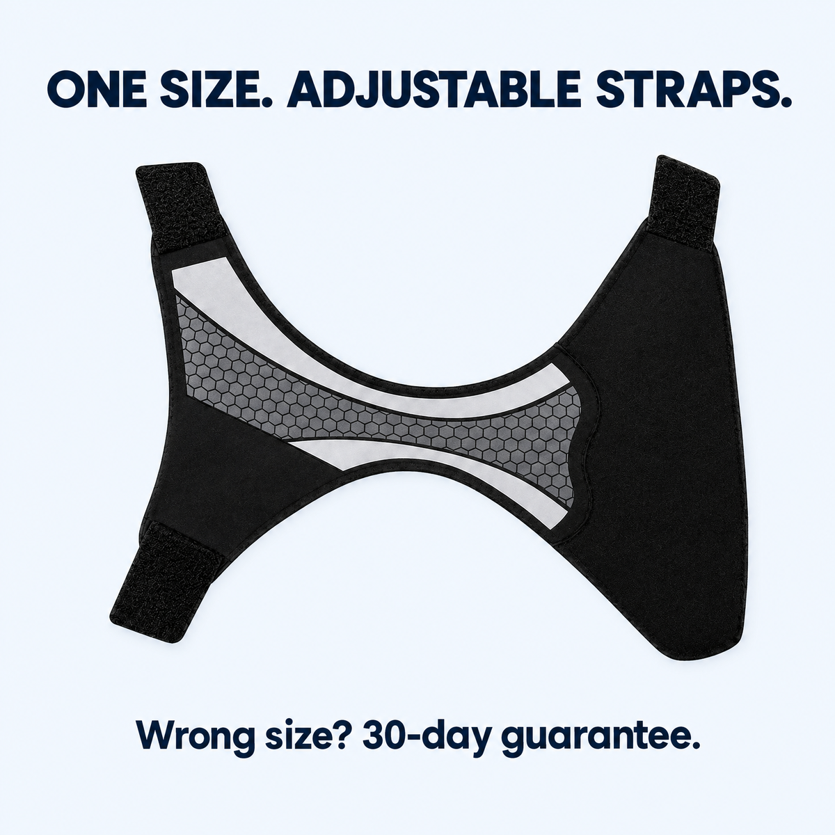 Size card: one-size ankle brace with adjustable straps, 30-day guarantee