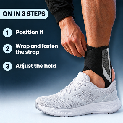 How-to card: fitting the ankle brace in three steps