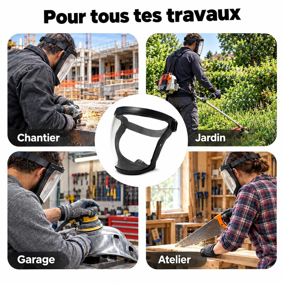 La visière portée au travail : chantier, jardin, garage et atelier