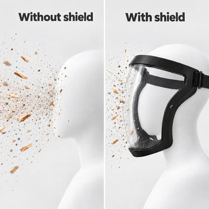 Comparison without shield and with shield against dust and wood chips